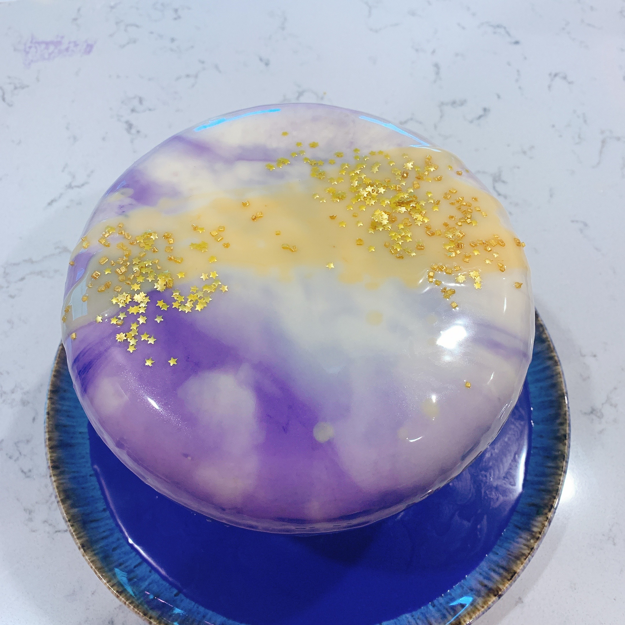 Homemade mirror glaze cheesecake